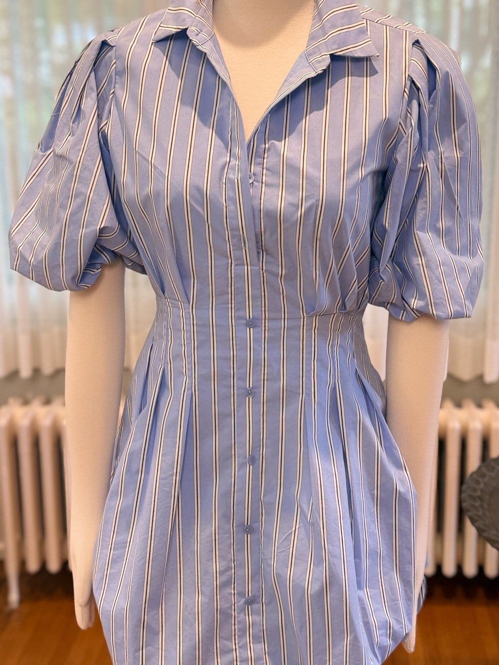 Jonathan Simkhai Light Blue and Cream Striped Blouse